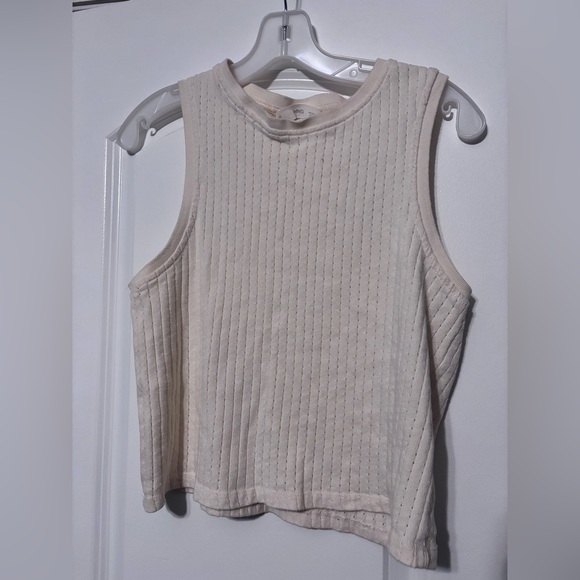 Mango Tops - Mango Cream Ribbed Sleeveless Tank Top Medium